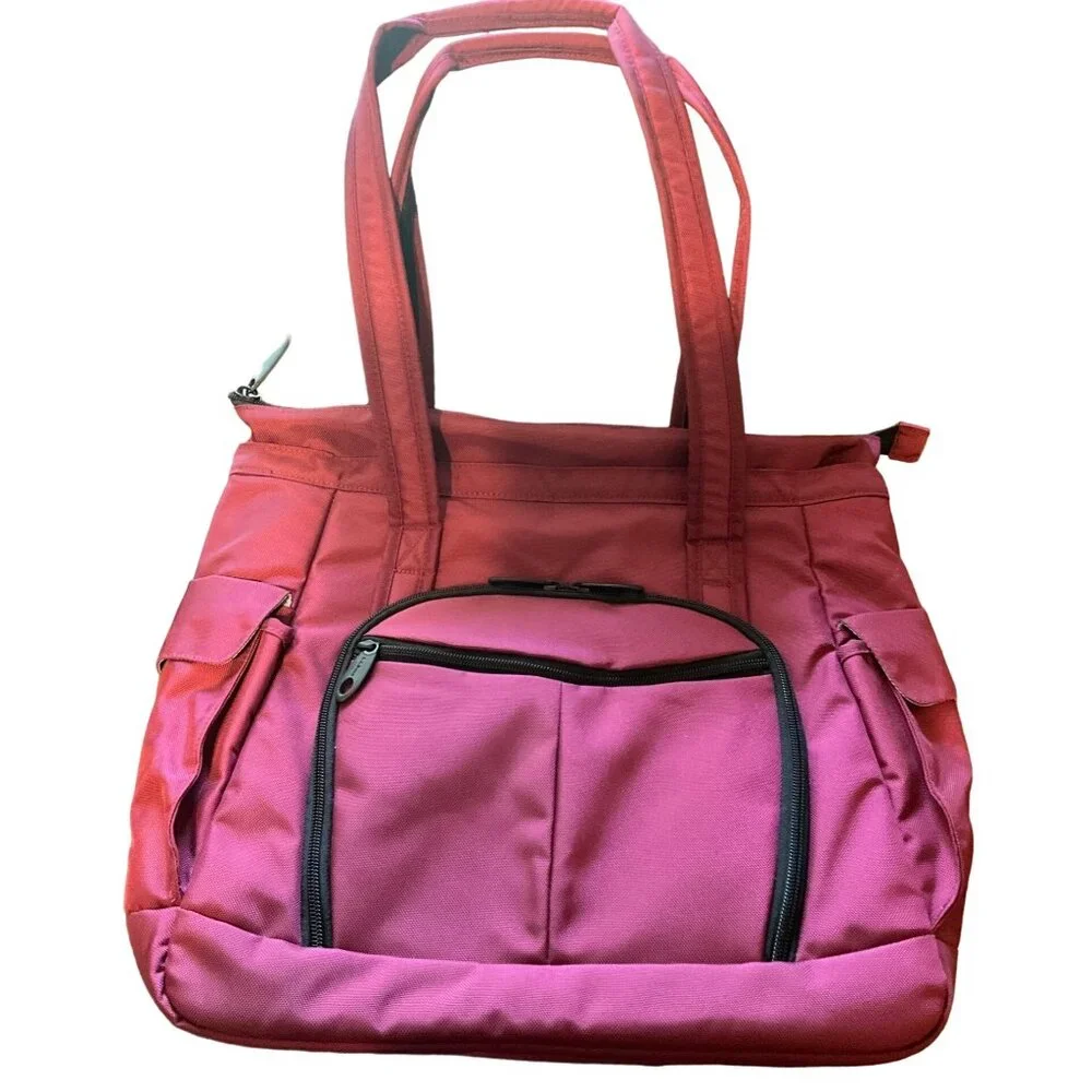 L.L.Bean Maroon‎ Nylon Zip Tote Computer Bag With Multiple Pockets
